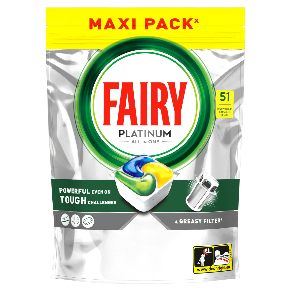 Fairy Platinum Lemon Dishwasher Capsules All In One 51 Pack Brand Fairy