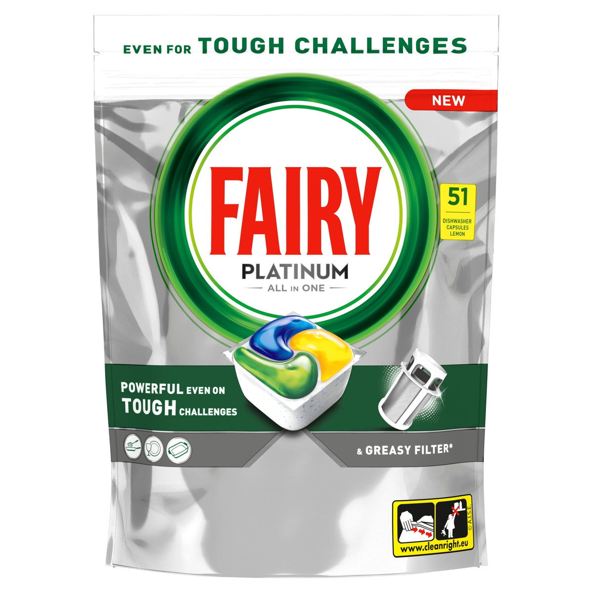 Fairy Platinum Lemon Dishwasher Capsules All In One 51 Pack