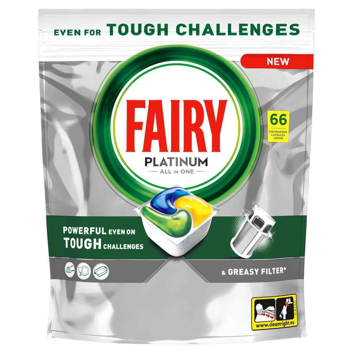 Fairy Platinum Lemon Dishwasher Tablets 3x 66 Pcs Effective Fragrance