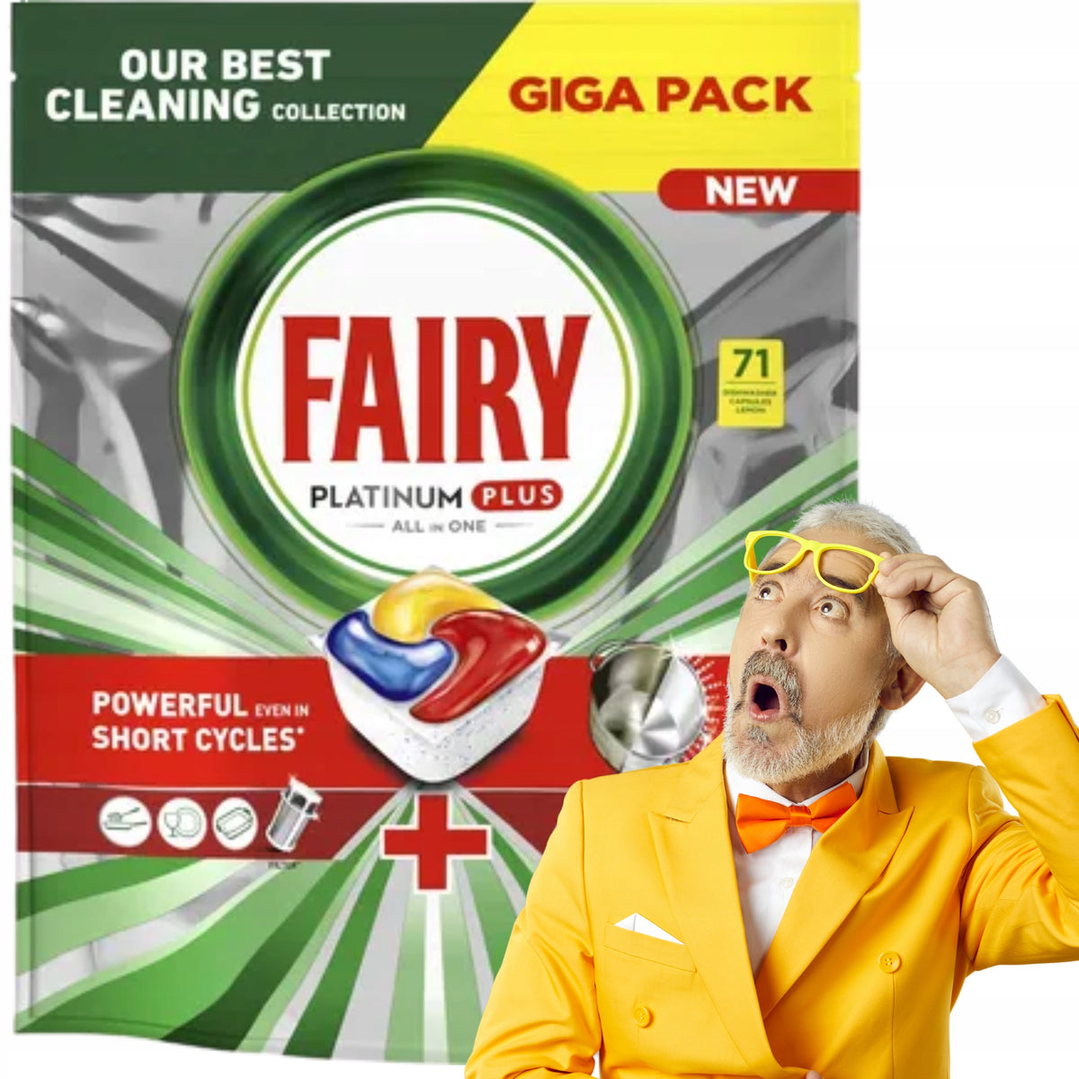 Fairy Platinum Plus All In One Dishwasher Capsules 71 Pack Packaging status original