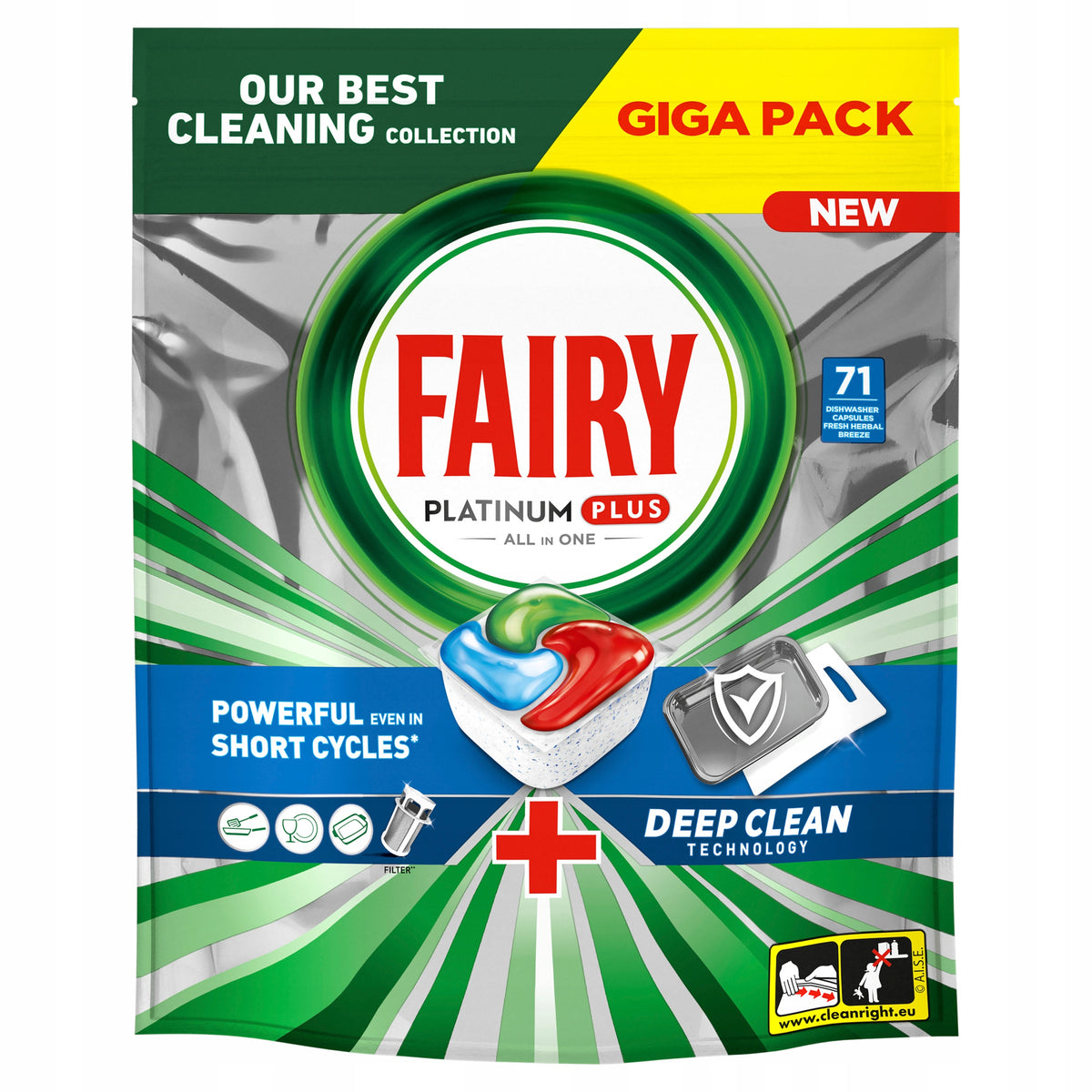 Fairy Platinum Plus Dishwasher Capsules Fresh Herbal Breeze 71 Pack