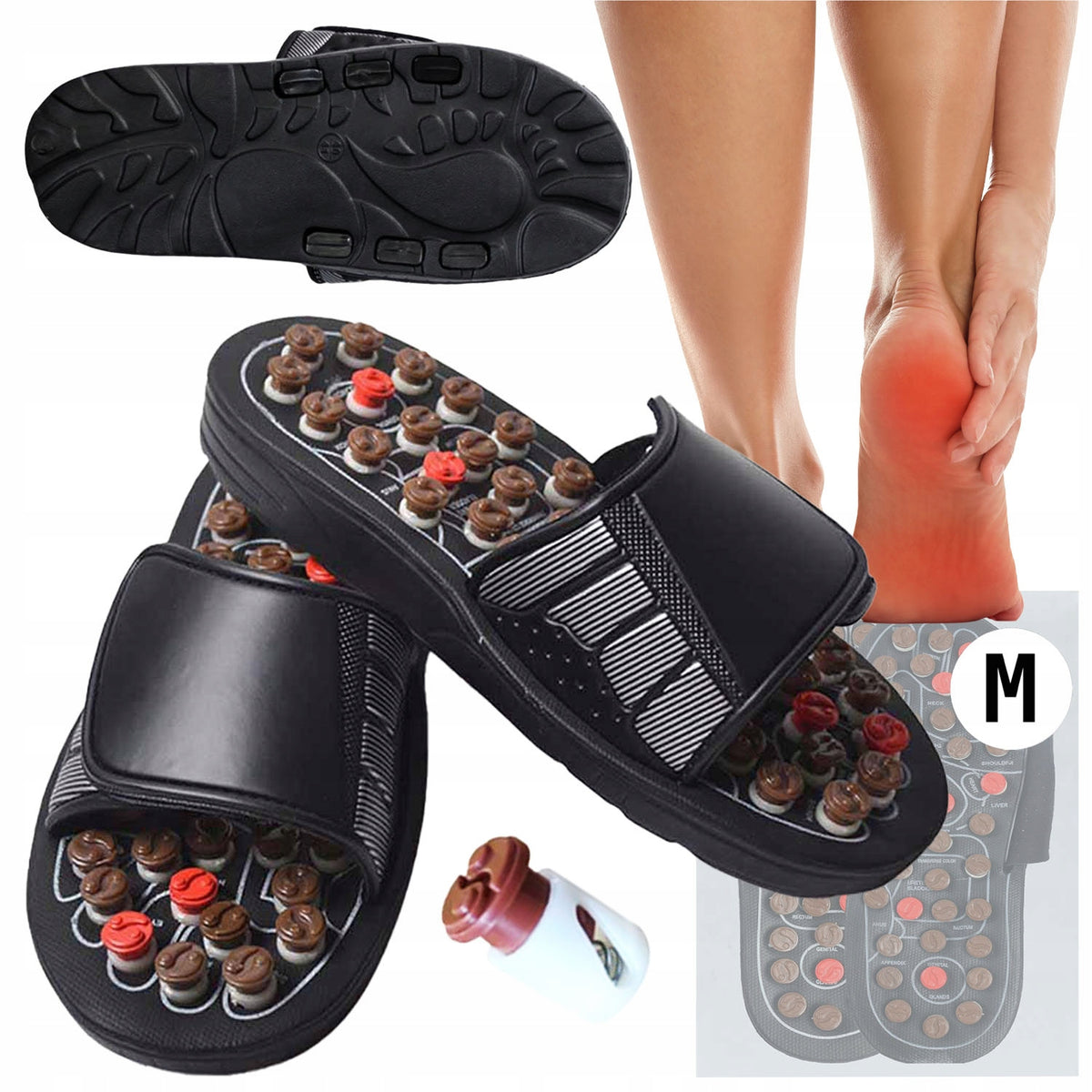 Fakirki Health Massage Slippers for Acupressure Foot Massage with Spikes M
