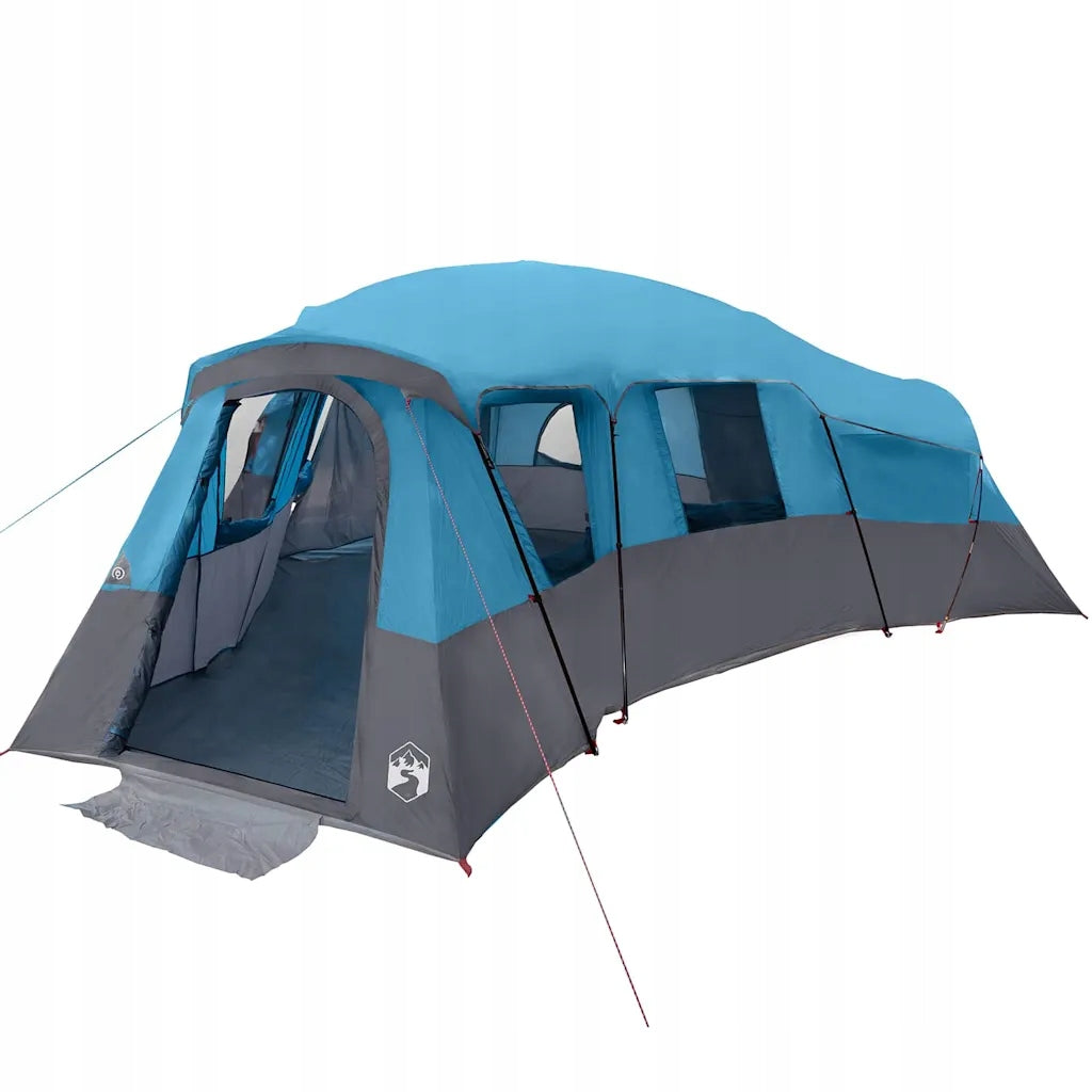 Family camping tent with 4 rooms and E-port, blue