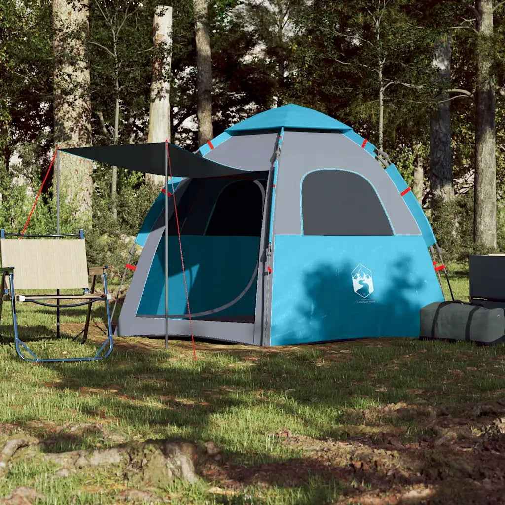 Family tent, cabin, 4-person, blue, quick unfolding Brand VidaXL