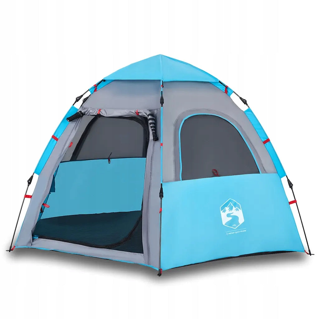 Family tent, cabin, 4-person, blue, quick unfolding