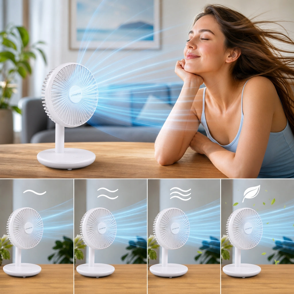 Fan Desk Fan 4000 MAh CLIMATIVE CoolGo Wireless QUIET Functions oscillation tilt angle adjustment