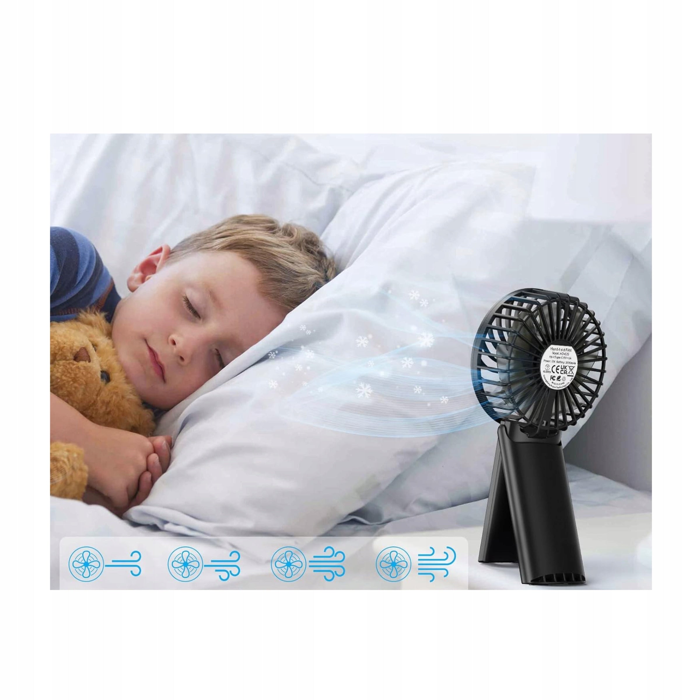 Fan Mini Portable Desk Fan Black 4 Speed Modes 2000mAh Manufacturer code 5908453116307