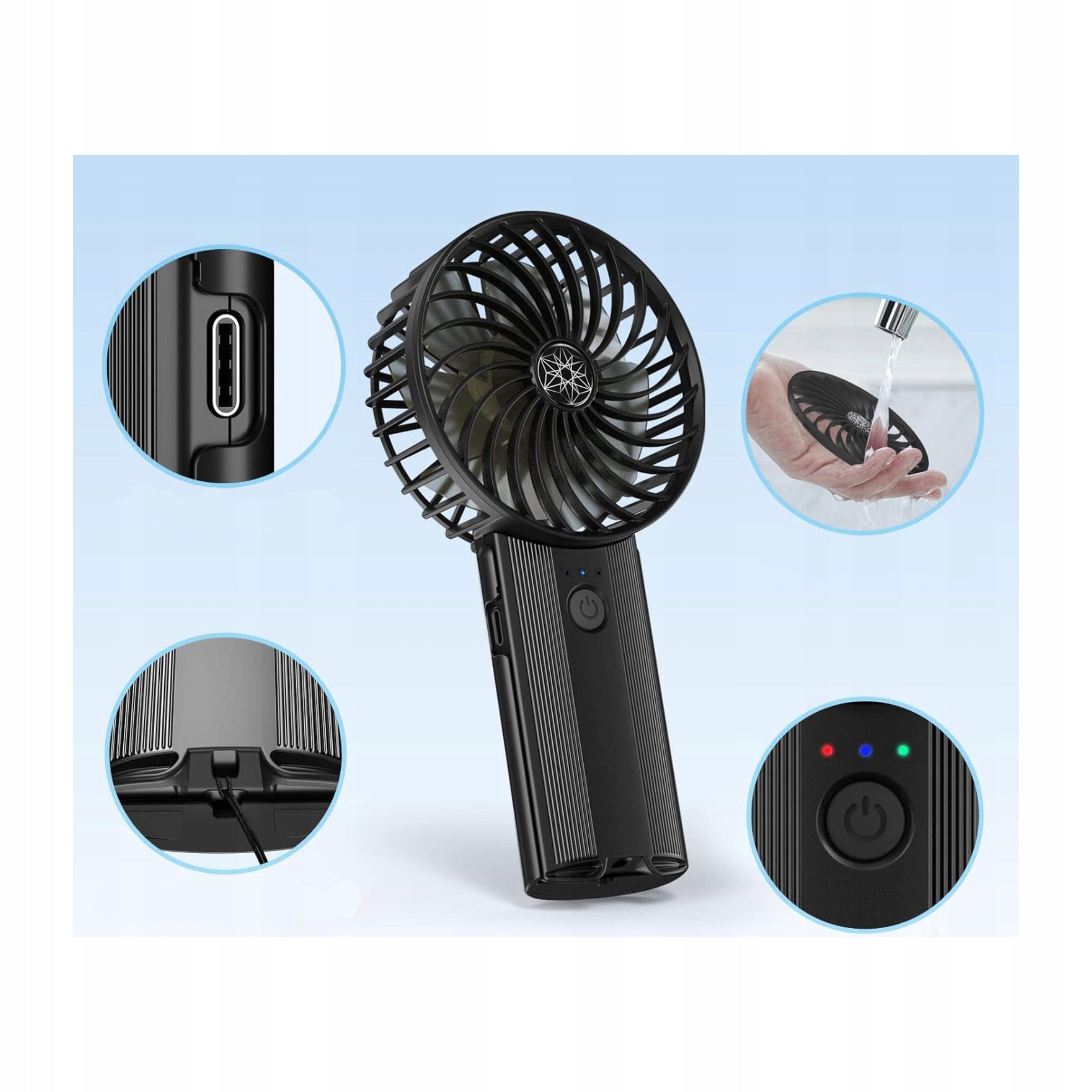 Fan Mini Portable Desk Fan Black 4 Speed Modes 2000mAh Packaging status original