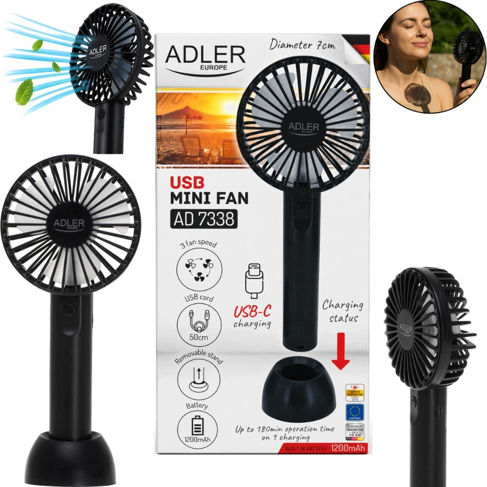 Fan Portable Mini Adler Ad 7338 USB Rechargeable For Travel Agency Packaging status original