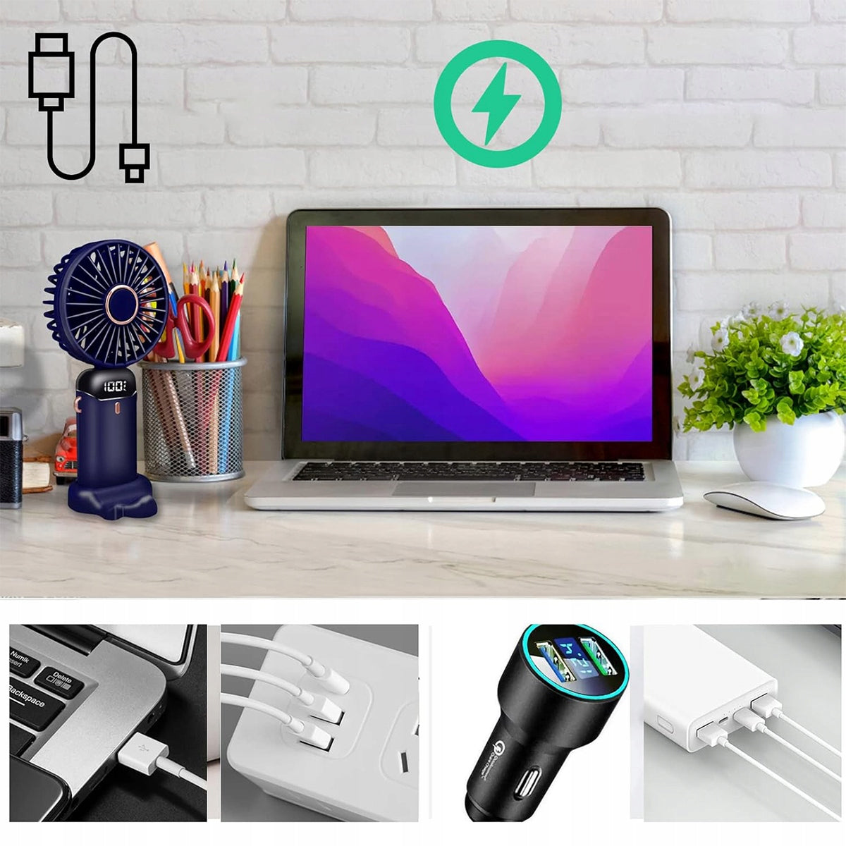 Fan Rechargeable USB Quiet Mini Handheld 5000mAh Dominant color blue