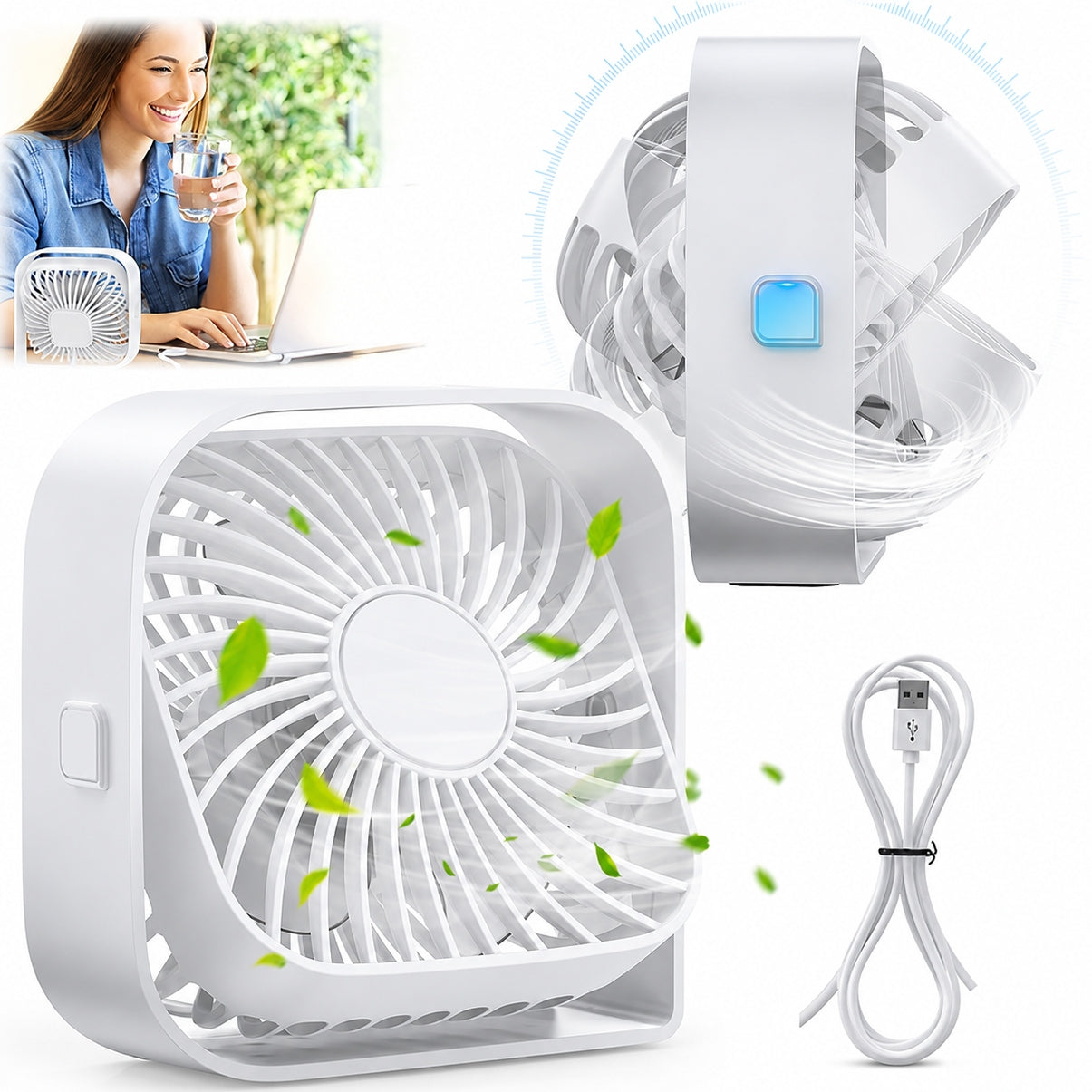 Fan USB Quiet Mini Desk Fan Cooling TOPK K50 white