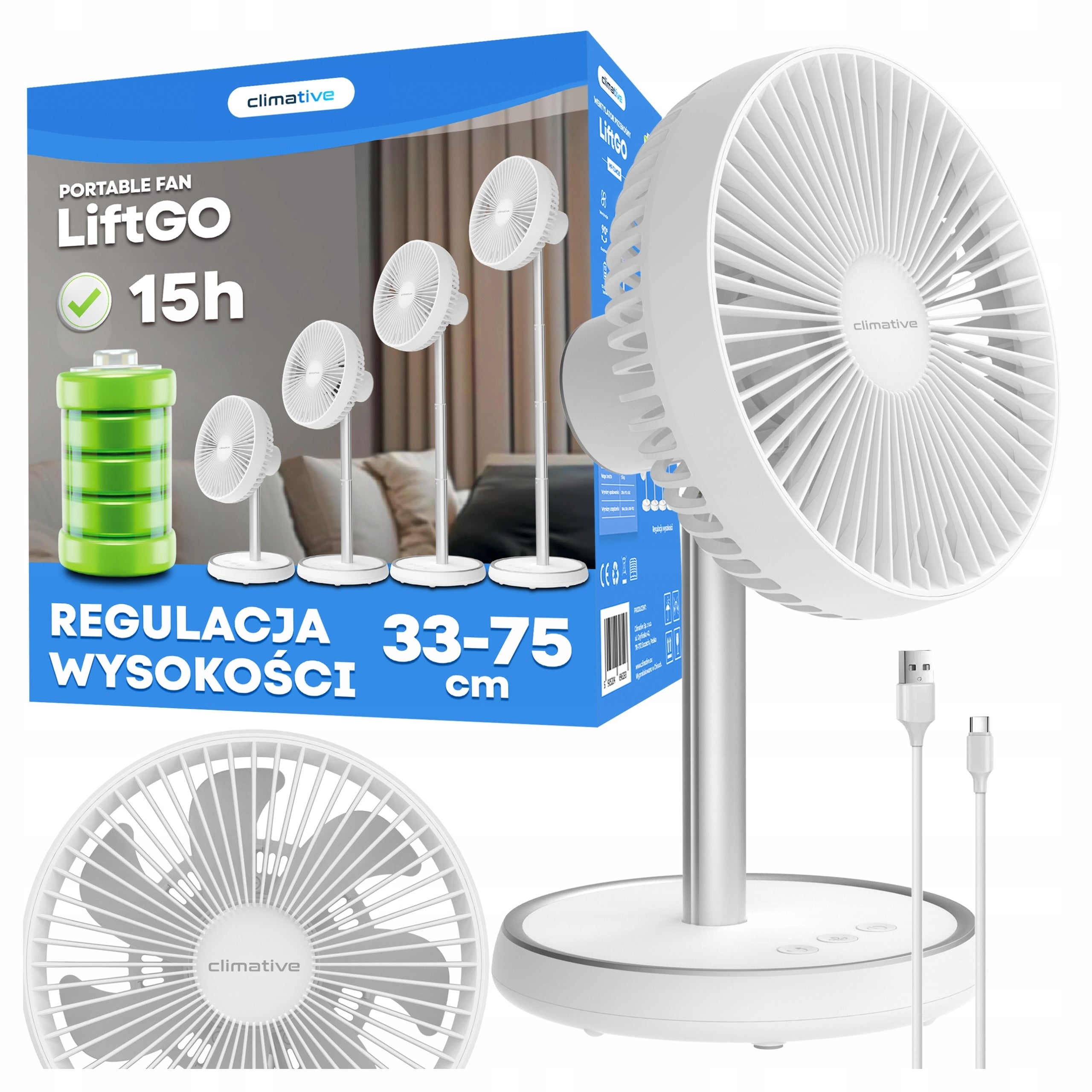 Fan Windmill Desk 2in1 LiftGo 15h Wireless Standing 33-75cm