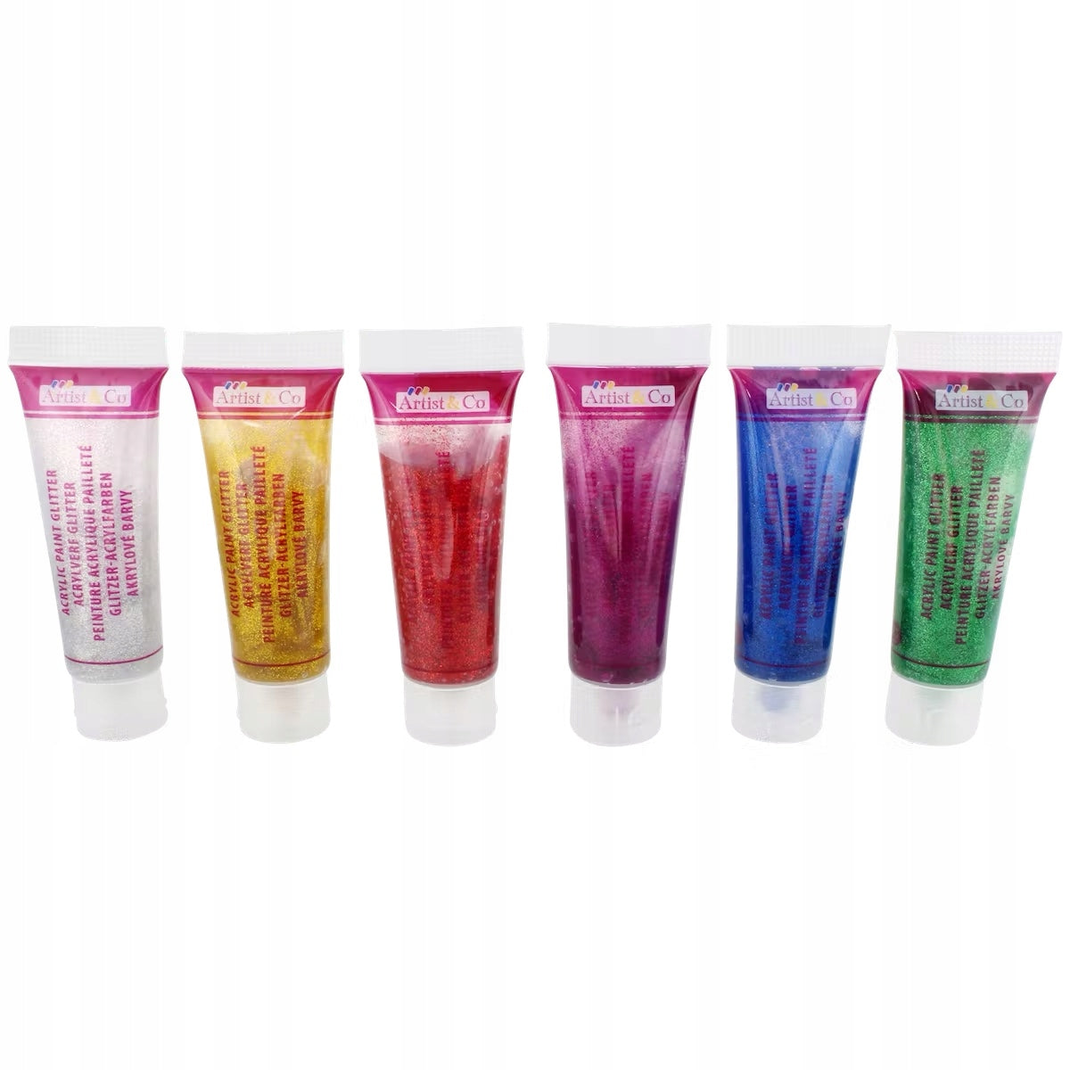 Acrylfarbe mit Glitzer, 6 Tuben, 6 Farben, 6 x 75 ml 