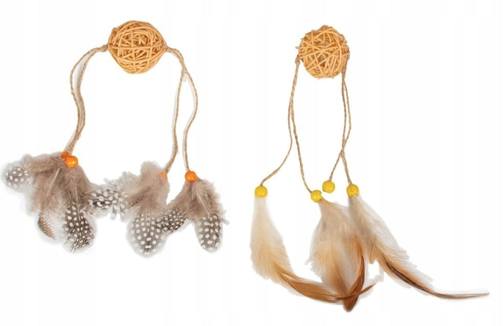 Farm Company Straw Cat Toy with Rope and Feathers 4cm x 40cm
