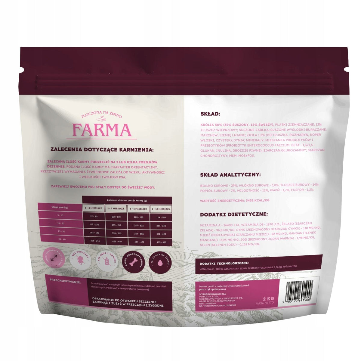 Farma Dog Food Rabbit Hypoallergenic 10kg - Cold Pressed Packaging status original