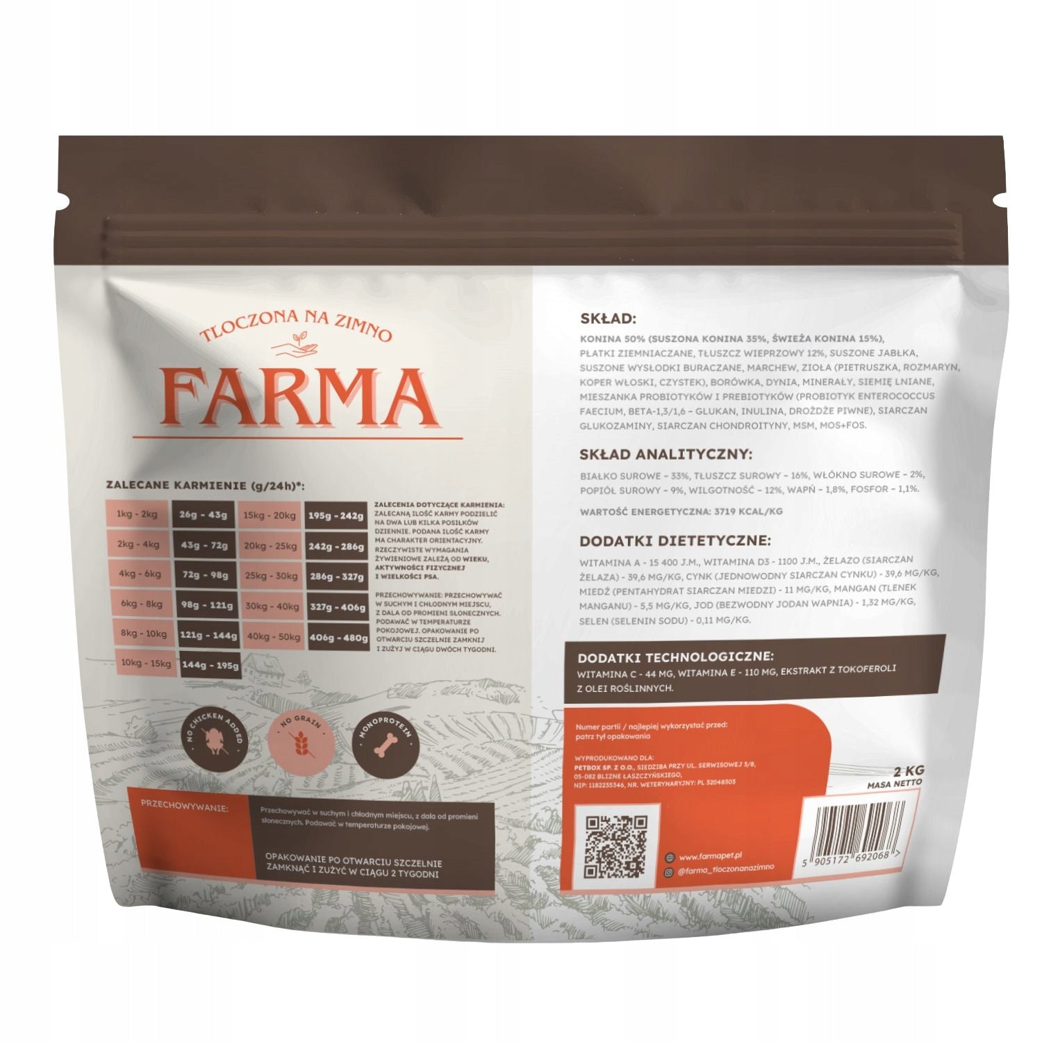 Farma – Hypoallergenic Cold Pressed Horsemeat 2kg Manufacturer code Farma – Konina 2kg