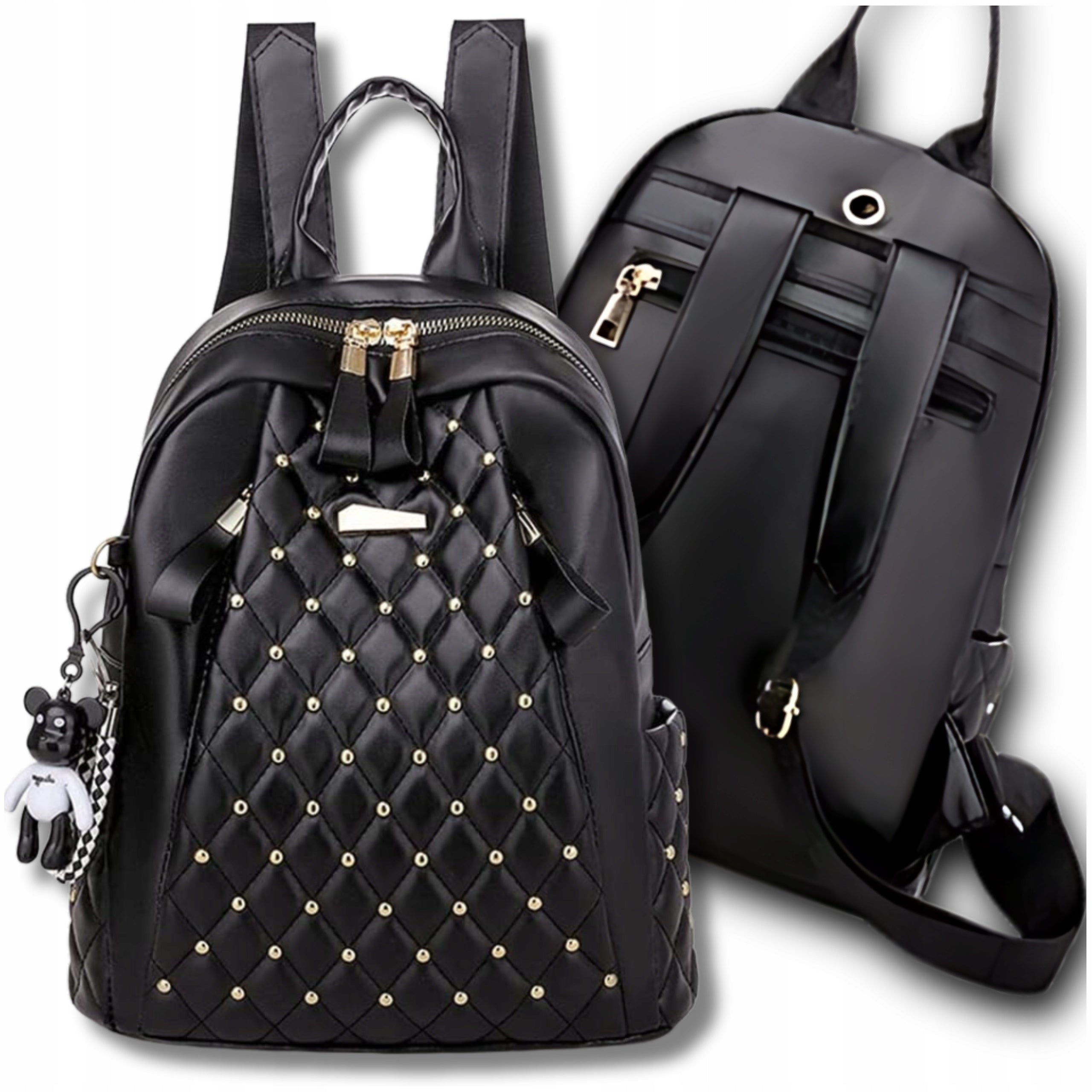 Fashionable Black Backpack Universal For School Office City Elegant Quilted