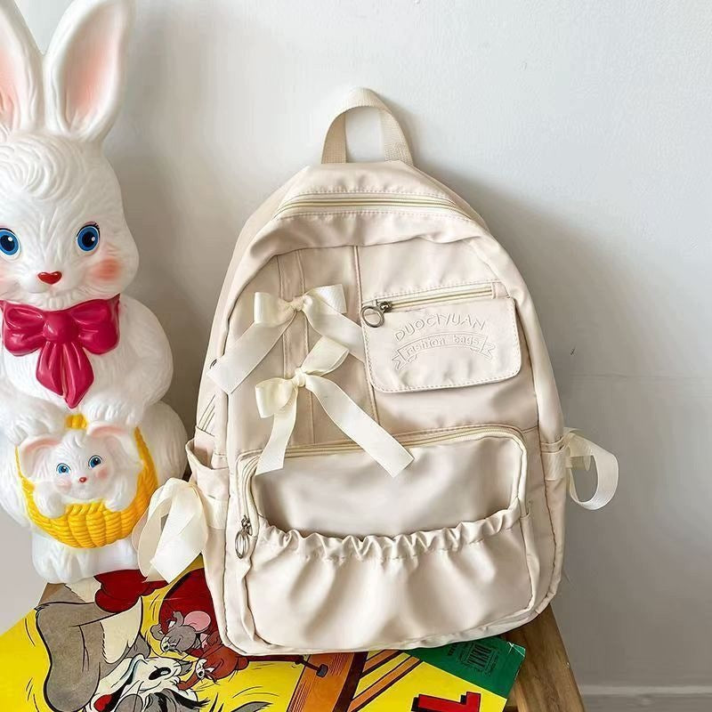 Fashionable School Backpack with Ribbon Bow for Teens, Students, Brand no brand