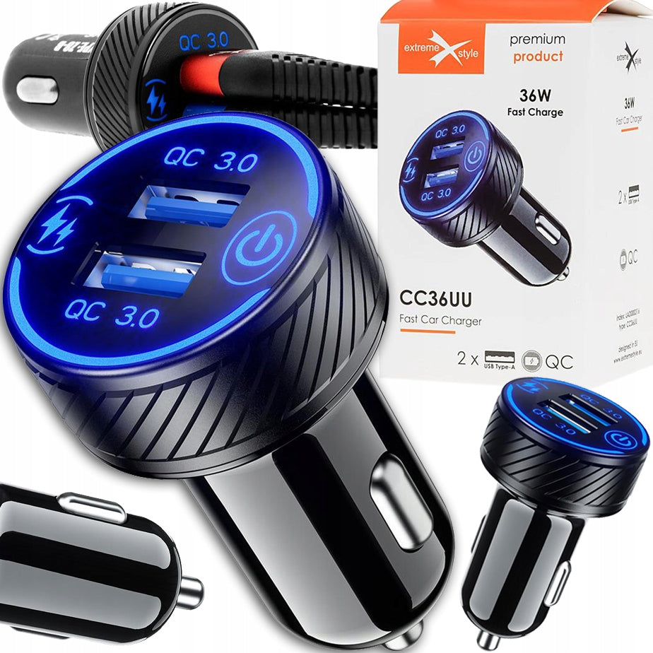 Fast Car Charger 2 x USB Quick Charge 3.0 36W FAST CHARGING