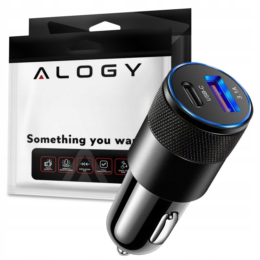 Fast Car Charger USB A + USB-C 3.1A Lighter Car Alogy