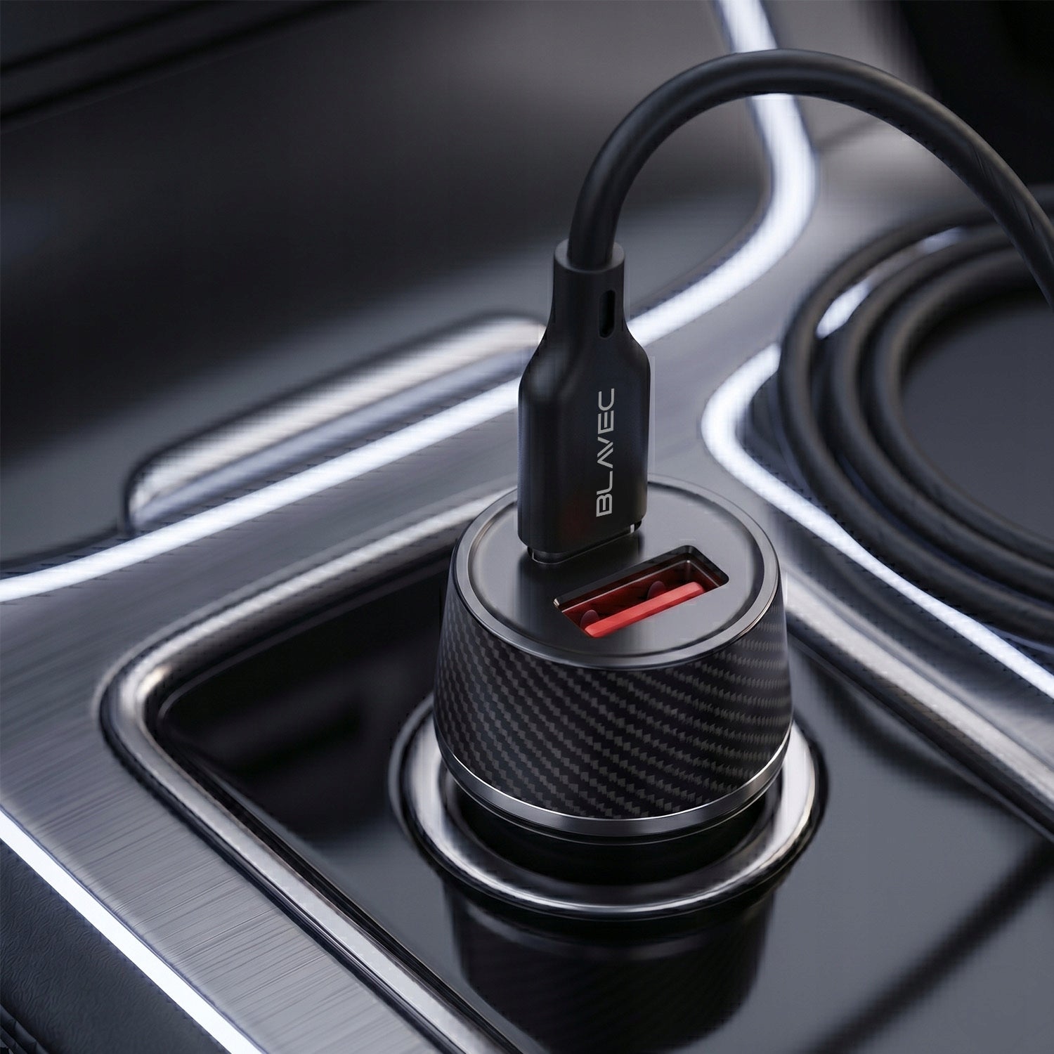 Fast USB Car Charger USB-C QC3.0 PD 48W For Cigarette Lighter Phone Manufacturer code Blavec Ładowarka Samochodowa BS-03B Carbon
