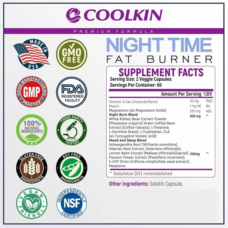 Fat burner for the night – white beans, green coffee beans, CLA – slims down Expiration date at least 1 year from the date of purchase