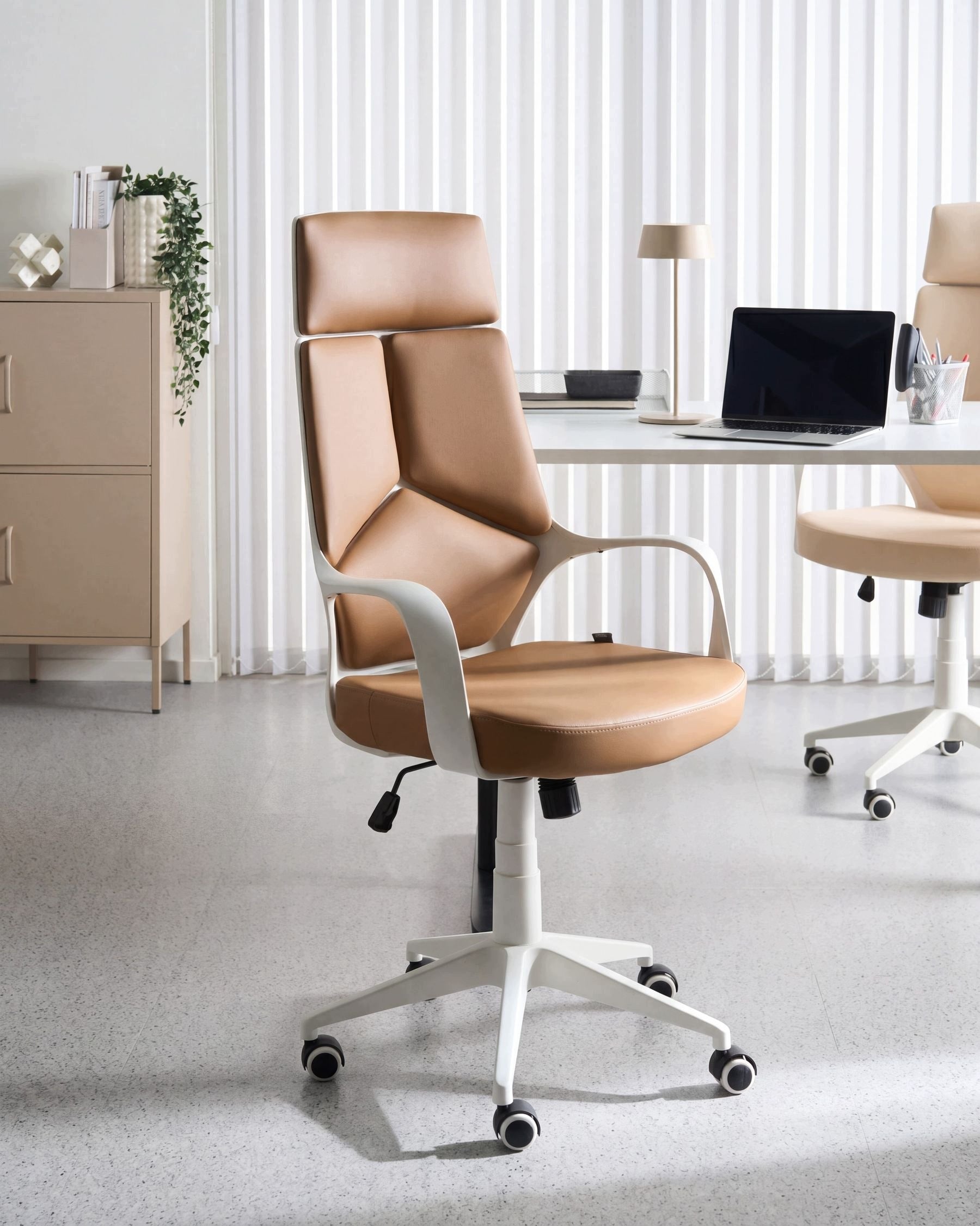 Faux Leather Office Chair Adjustable Sand Circle Beige Packaging status original
