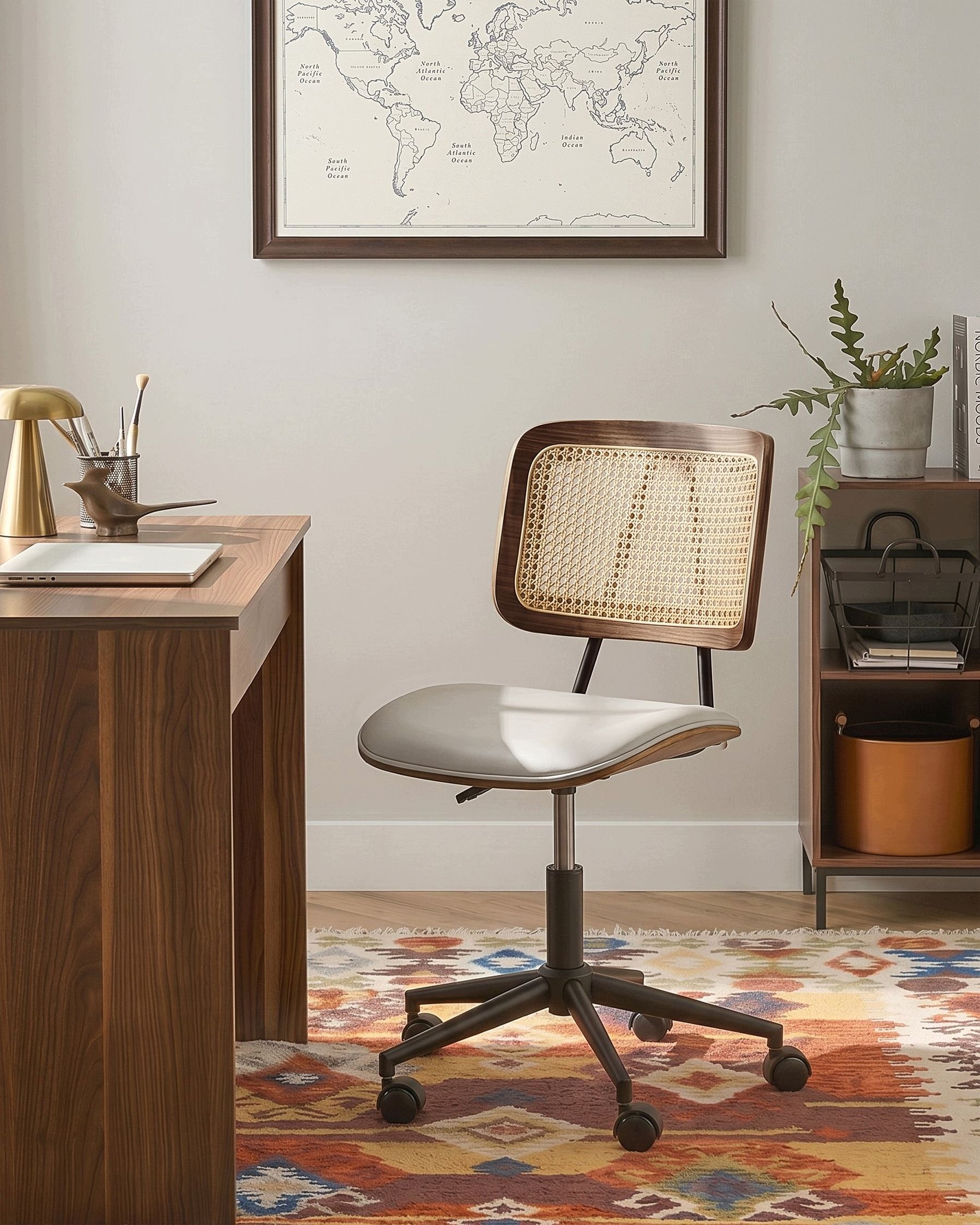 Faux Leather Office Chair Adjustable Wheels Beige Gray Packaging status original