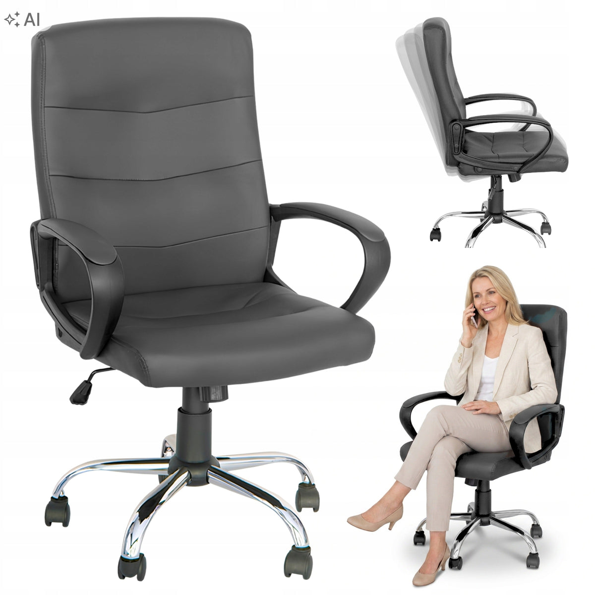 Faux Leather Swivel Office Chair Comfortable For Desk Elegant Grey L211