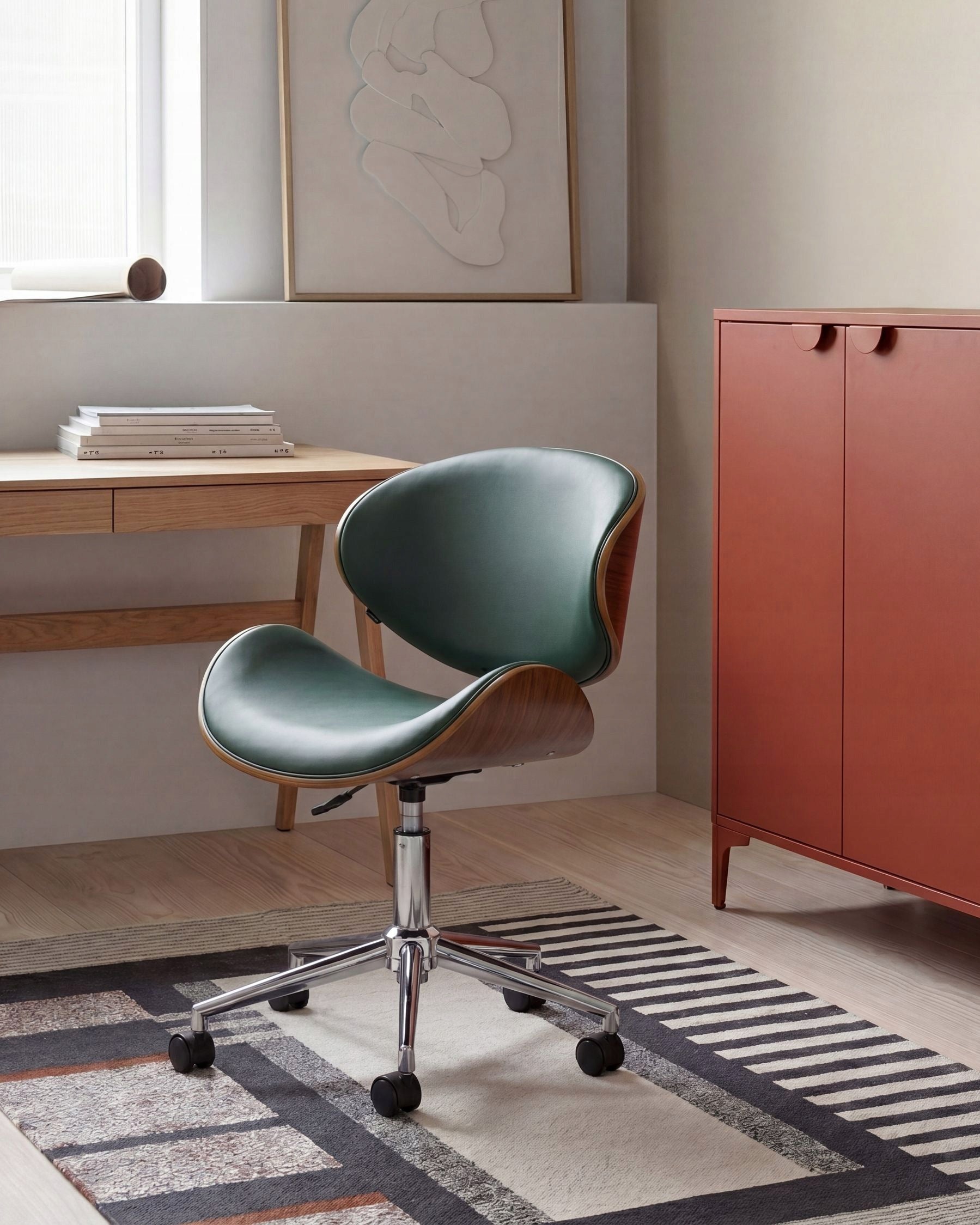 Faux Leather Swivel Office Chair Green Packaging status original