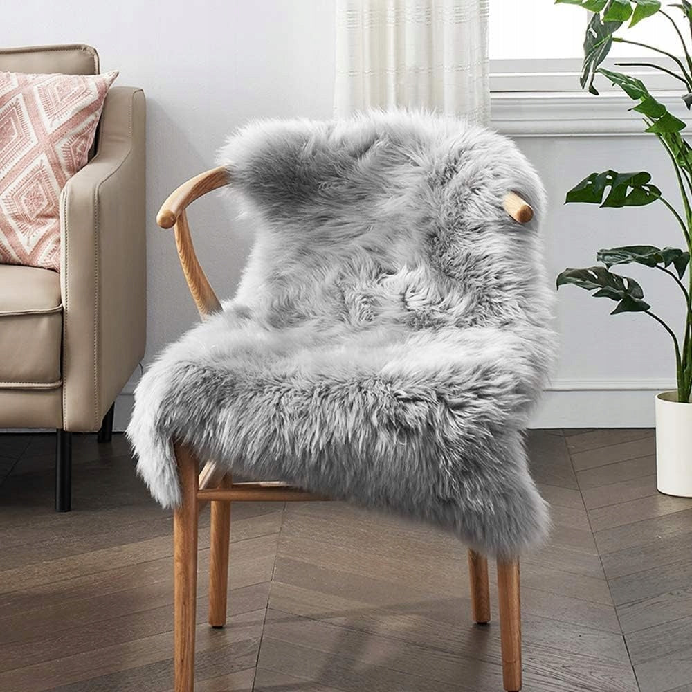 Faux sheepskin rug fluffy carpet grey 50 x 80 cm