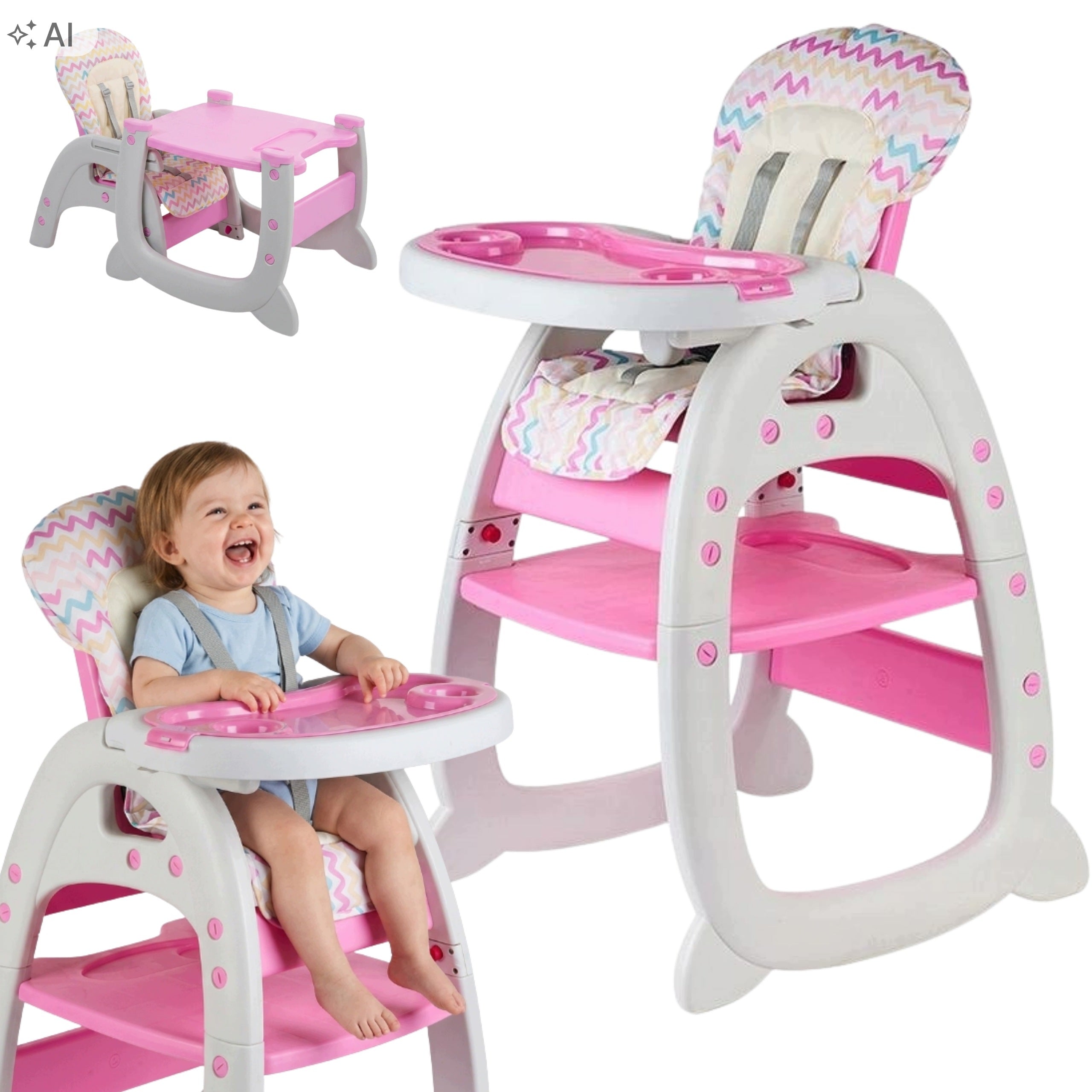 Feeding Chair 3in1 Table Baby Highchair Infants Pink