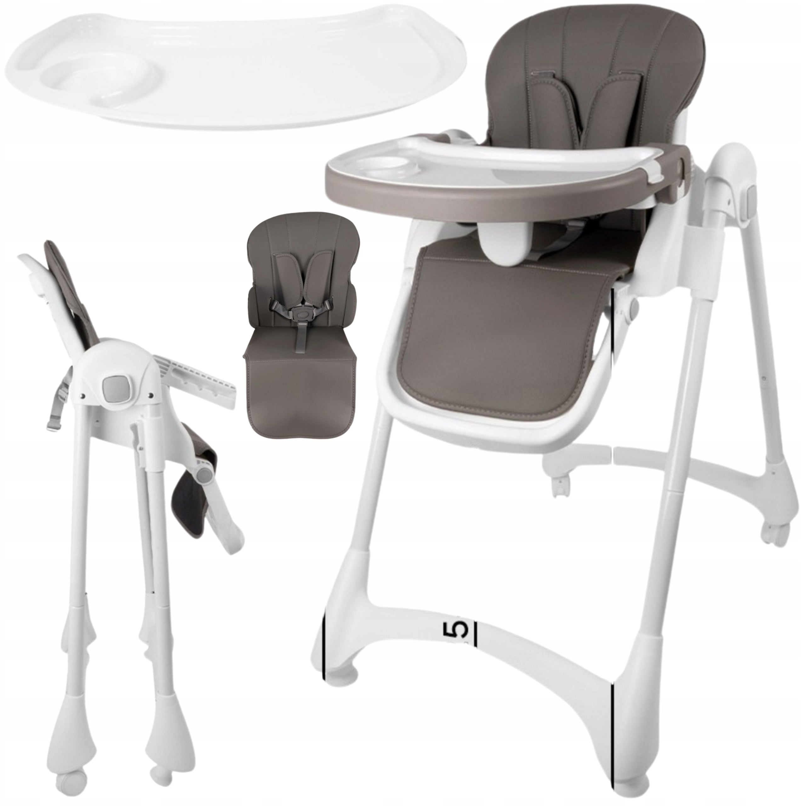 Feeding Chair Adjustable Folding Seat Wheels Tray for Kids