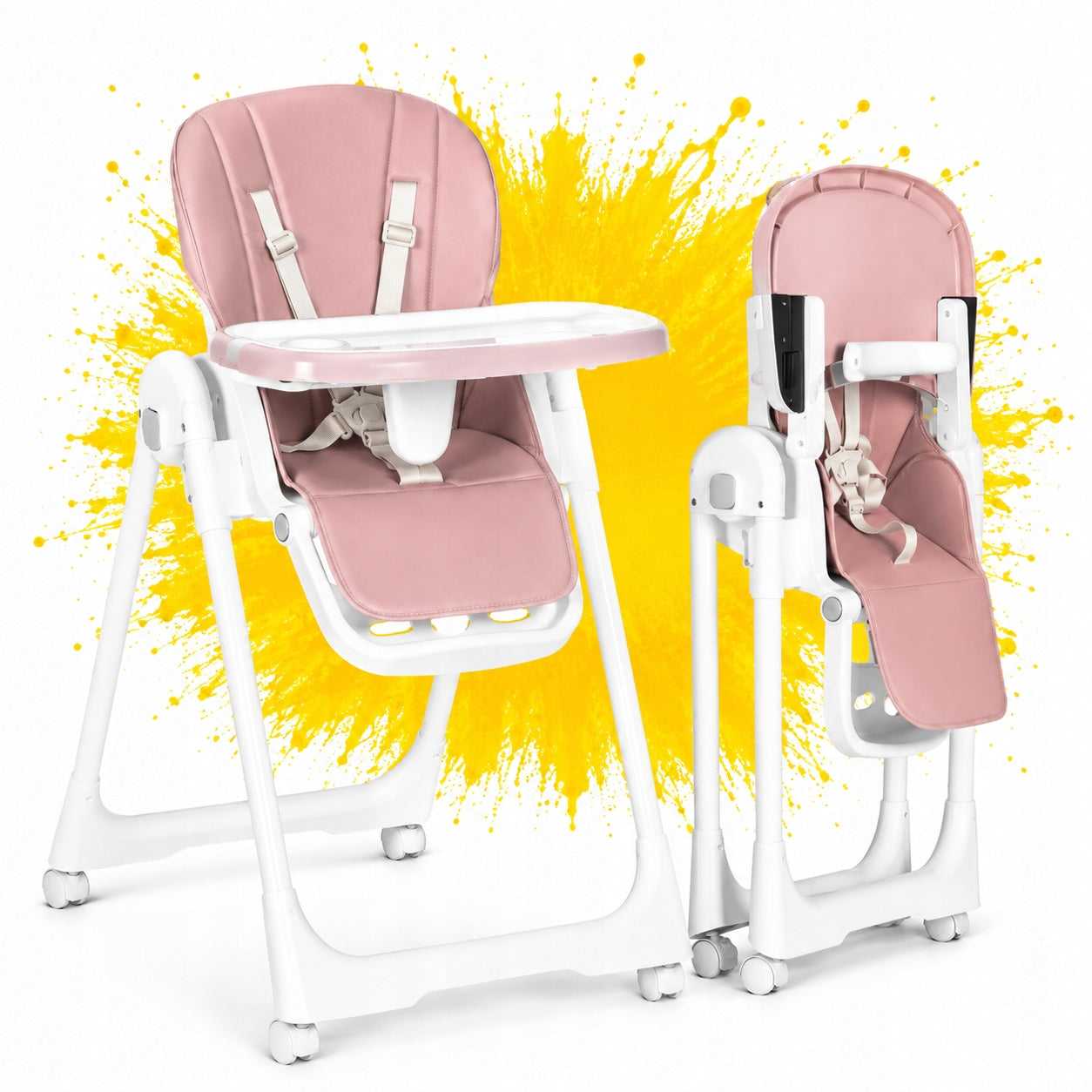 Feeding Chair Adjustable Straps Double Tray For Kids