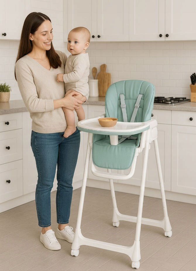 Feeding Chair Adjustable Suede Straps Children's Tray Safe Manufacturer code Fotelik Siedzisko