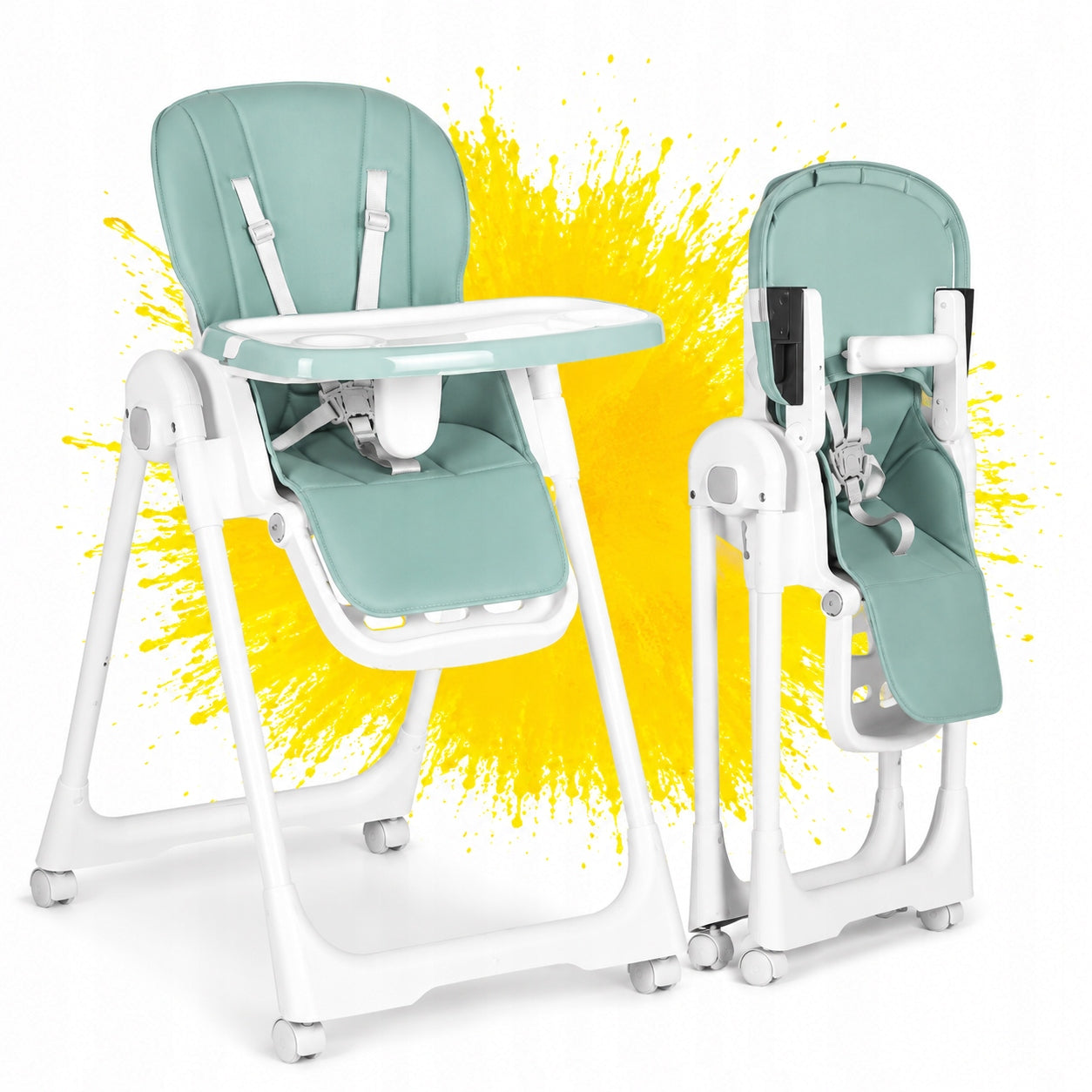 Feeding Chair Adjustable Suede Straps Children's Tray Safe