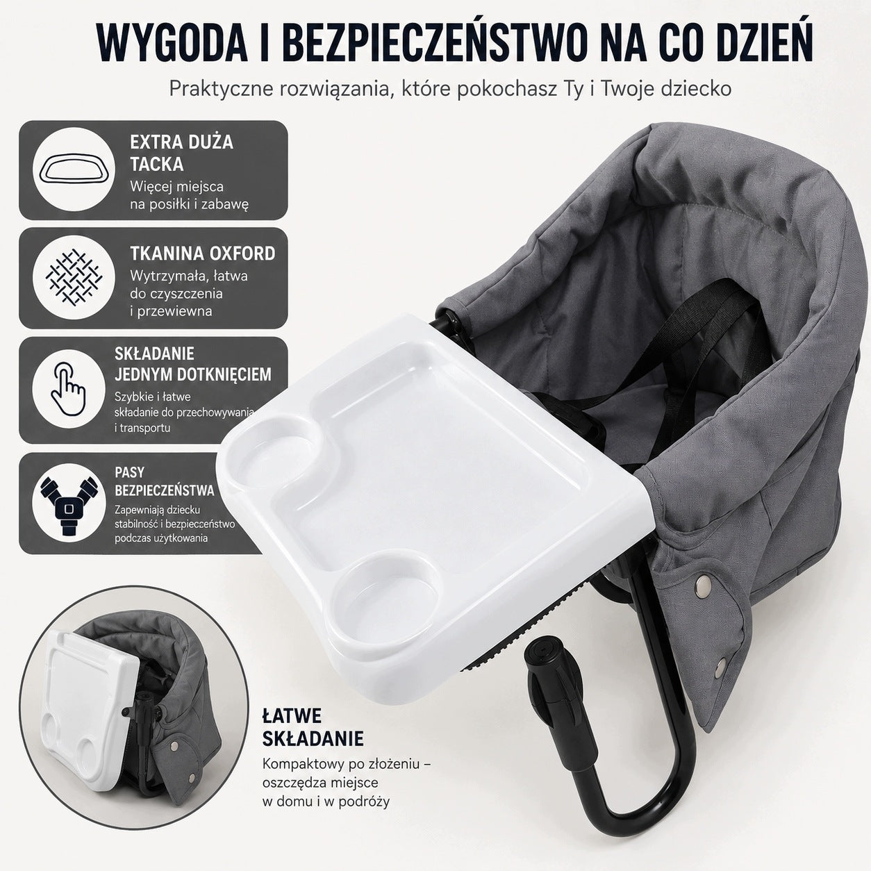 Feeding Chair Attached to Table with Tray Folding Grey Brand no brand