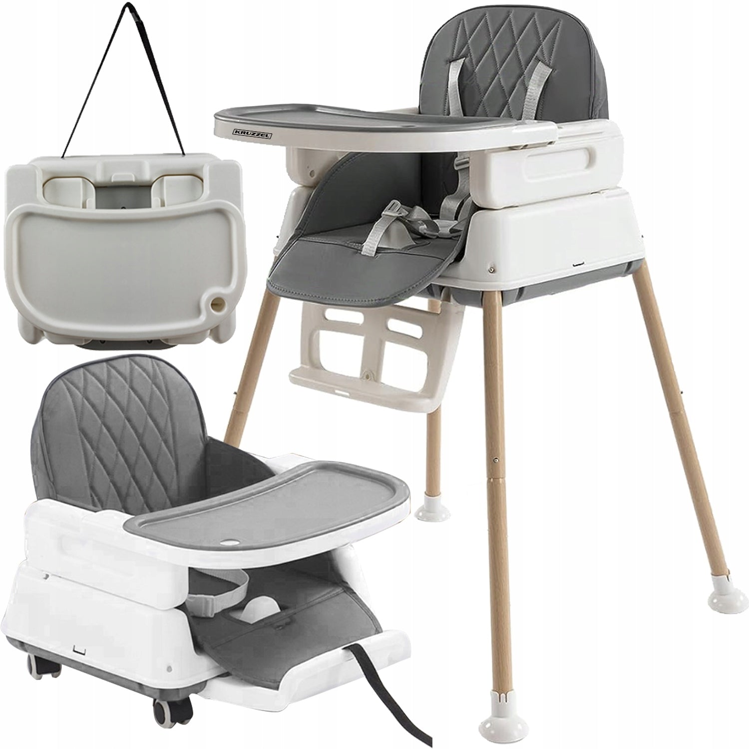 Feeding Chair Seat 6in1 Kruzzel Tray with Footrest on Wheels