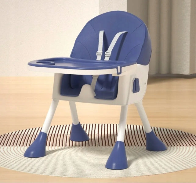 Feeding chair 3in1 seat adjustable tray belts wheels navy blue Brand no brand