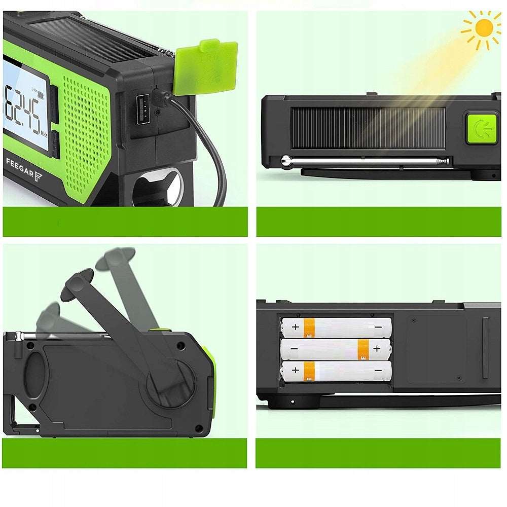 Feegar RES FM Radio Battery Operated Portable Solar 2000mAh Flashlight Brand Feegar
