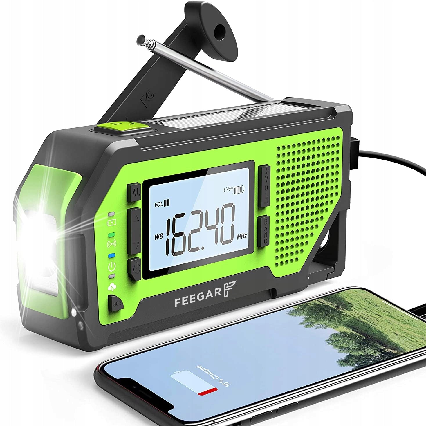 Feegar RES FM Radio Battery Operated Portable Solar 2000mAh Flashlight