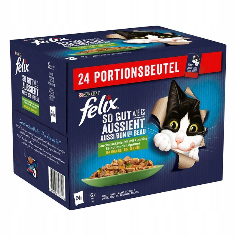 Felix Fantastic Cat Food Mix of Flavours with Vegetables 24x85g Jelly 2kg Brand Felix