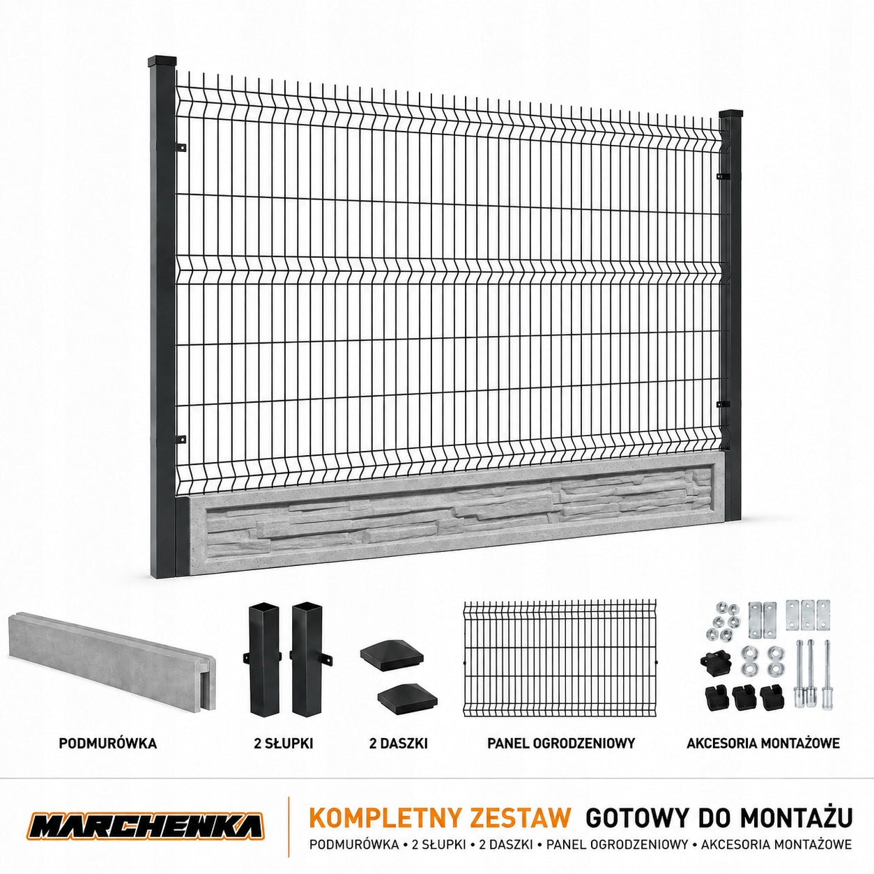 Fence Panel 4mm 3D 133x250 set with foundation 25cm slate anthracite