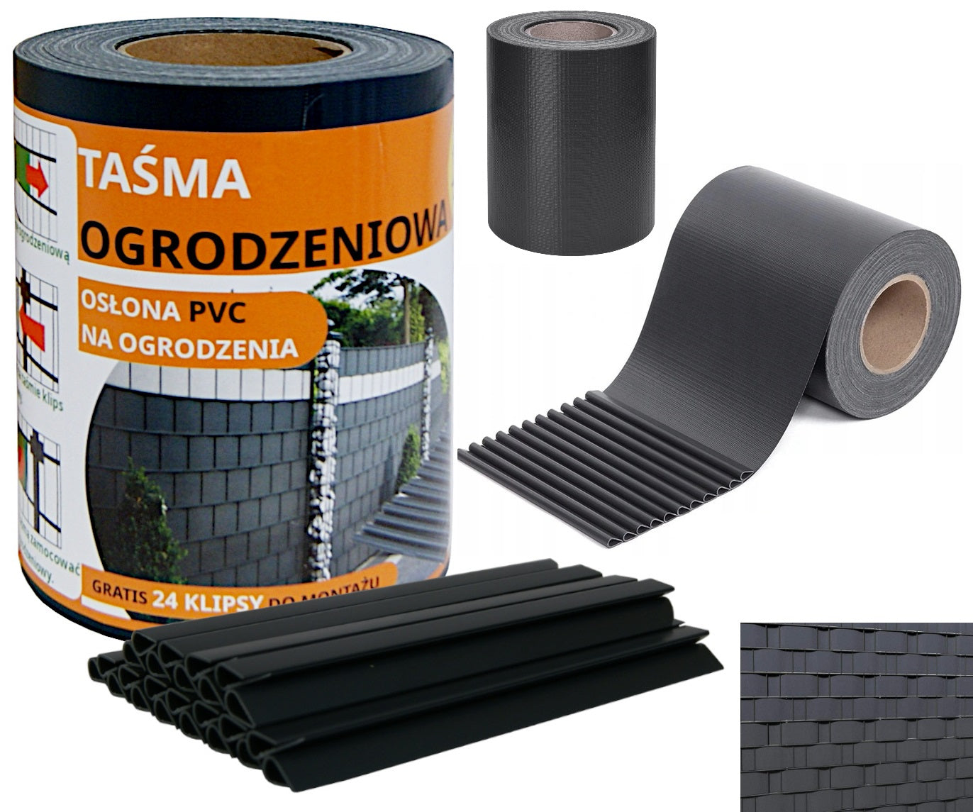 Fence Tape Fence Cover +UV 24 Clips 19cmx35m Graphite Manufacturer code Taśma 19cmx35m grafit
