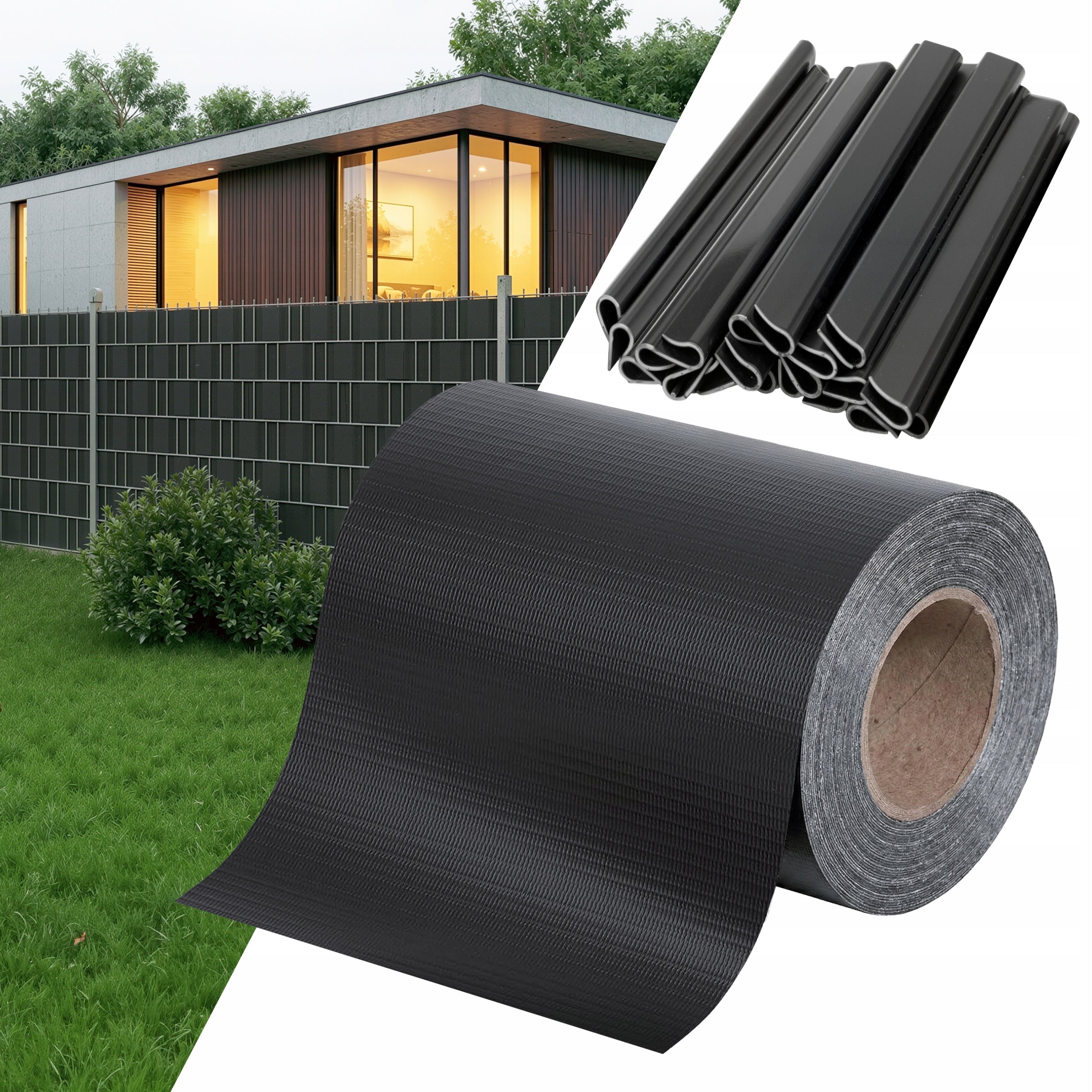 Fence tape 19x35 cover anthracite for panel fence + 20x Clip Kind fencing tape