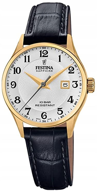 Festina Ladies Swiss Made Wristwatch Leather Black UF20011/5