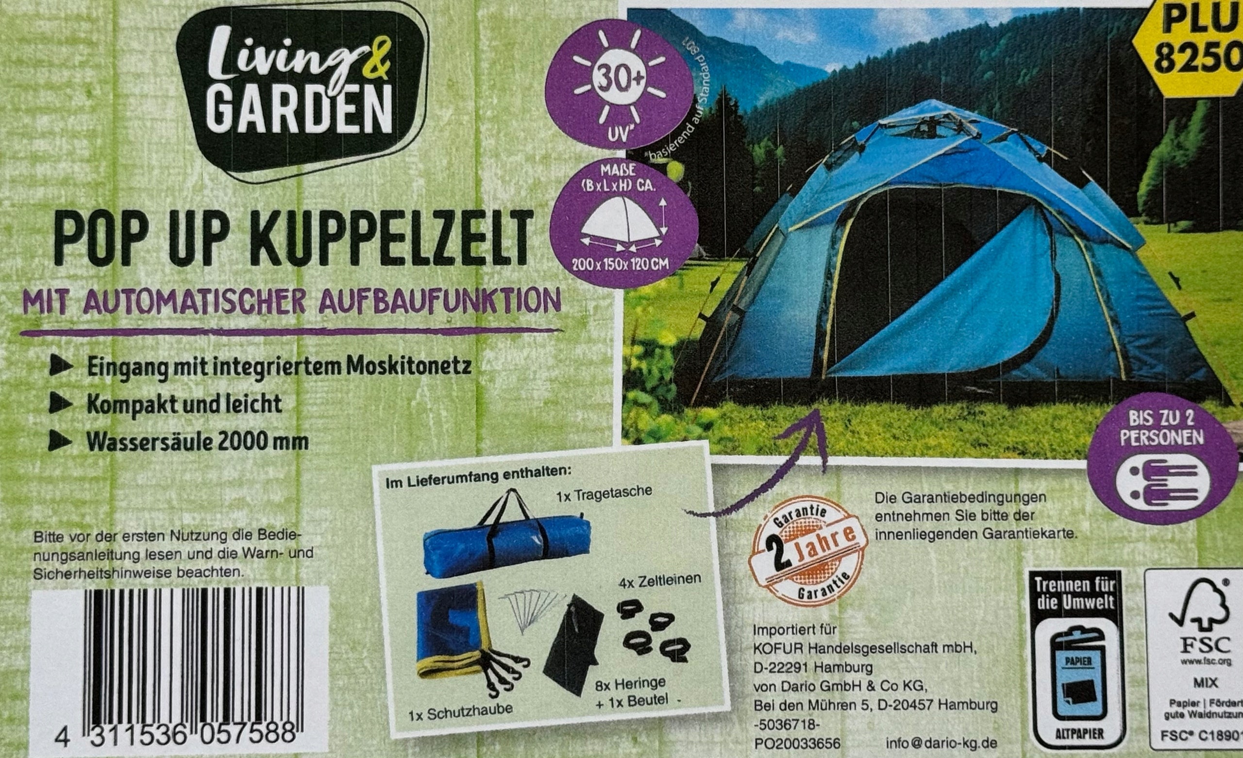 Festival dome tent for 2 people automatic unfolding pop up Packaging status original