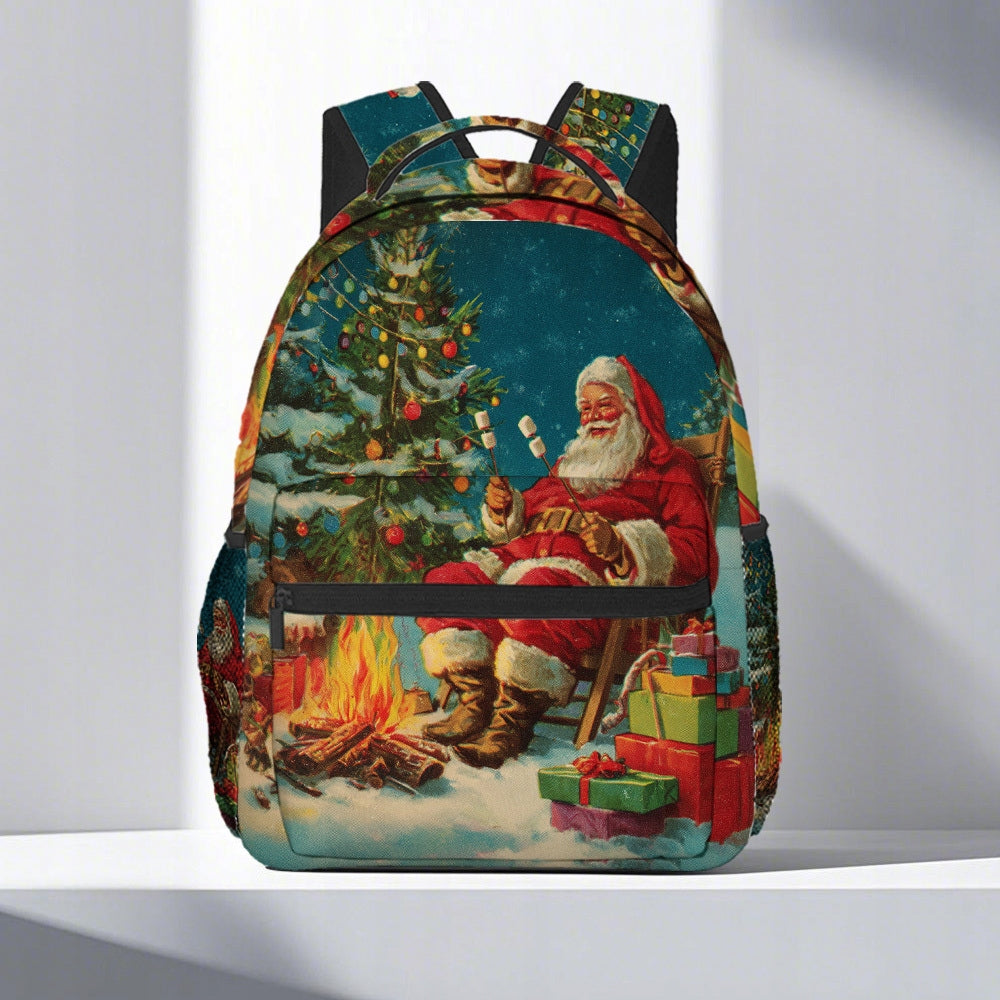 Festive Santa Claus Christmas Print Backpack - Durable for Holiday Travel