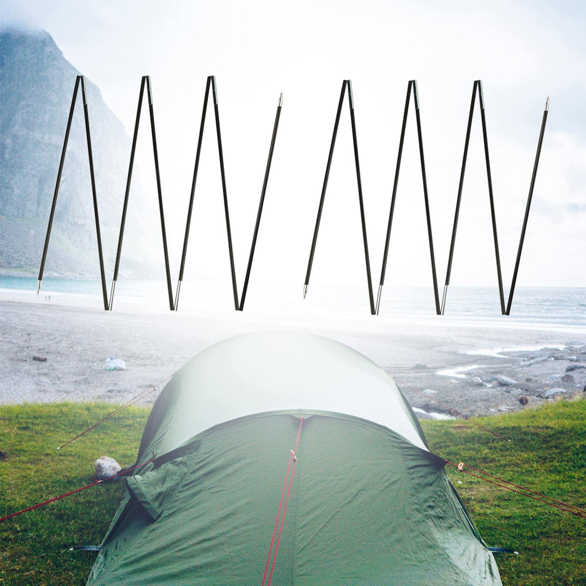 Fibreglass Tent Poles Replacement Lightweight Black Pre 3.2m Single Person