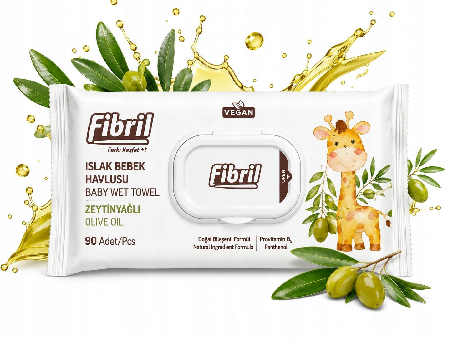 Fibril Baby Moisturized Wipes Olive Oil 90 sz Vegan Provitamine B5